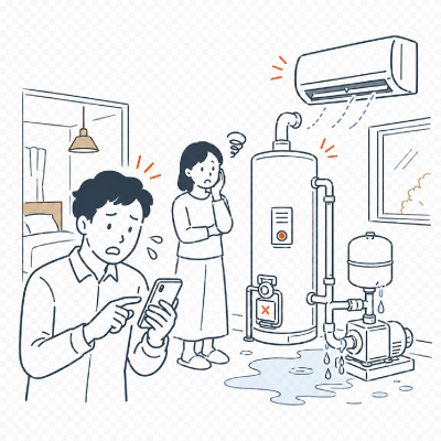 設備が突然壊れた。すぐに対応できない